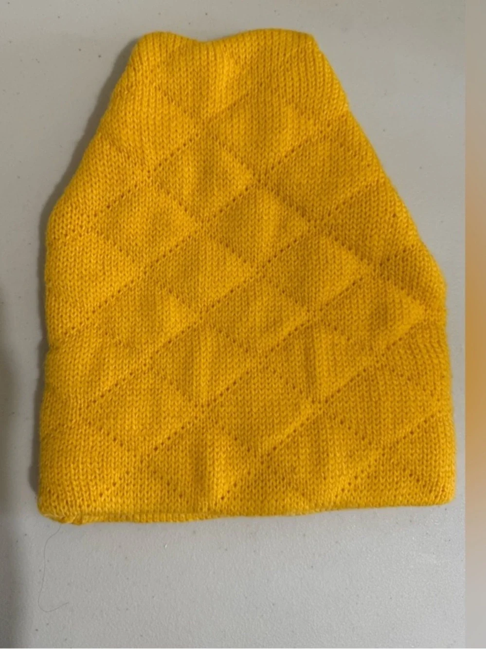 Smiley Yellow Knit Beanie for Kids with Quilted Texture - Unbranded